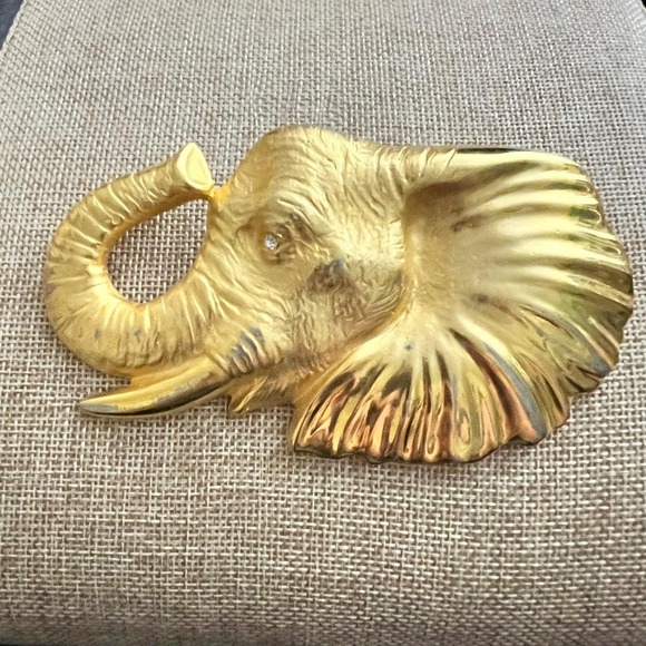 Doreen Ryan Accessories - Vtg Doreen Ryan 1994 Gold Tone Elephant Head Belt Buckle 5" Safari